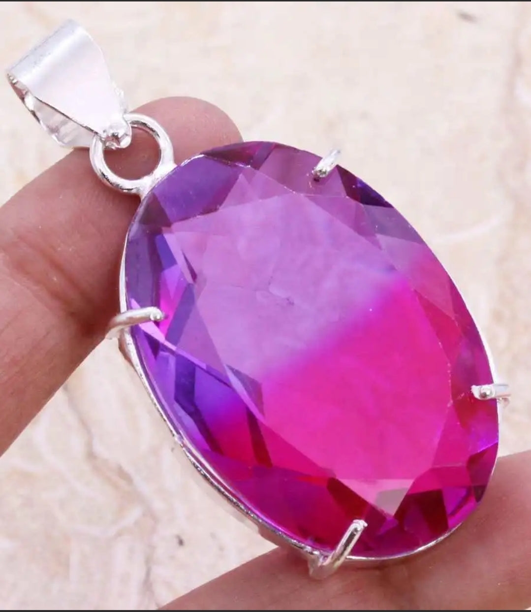 Purple and Pink Bi-Color Tourmaline 2" Pendant on Chain and Gift-Boxed