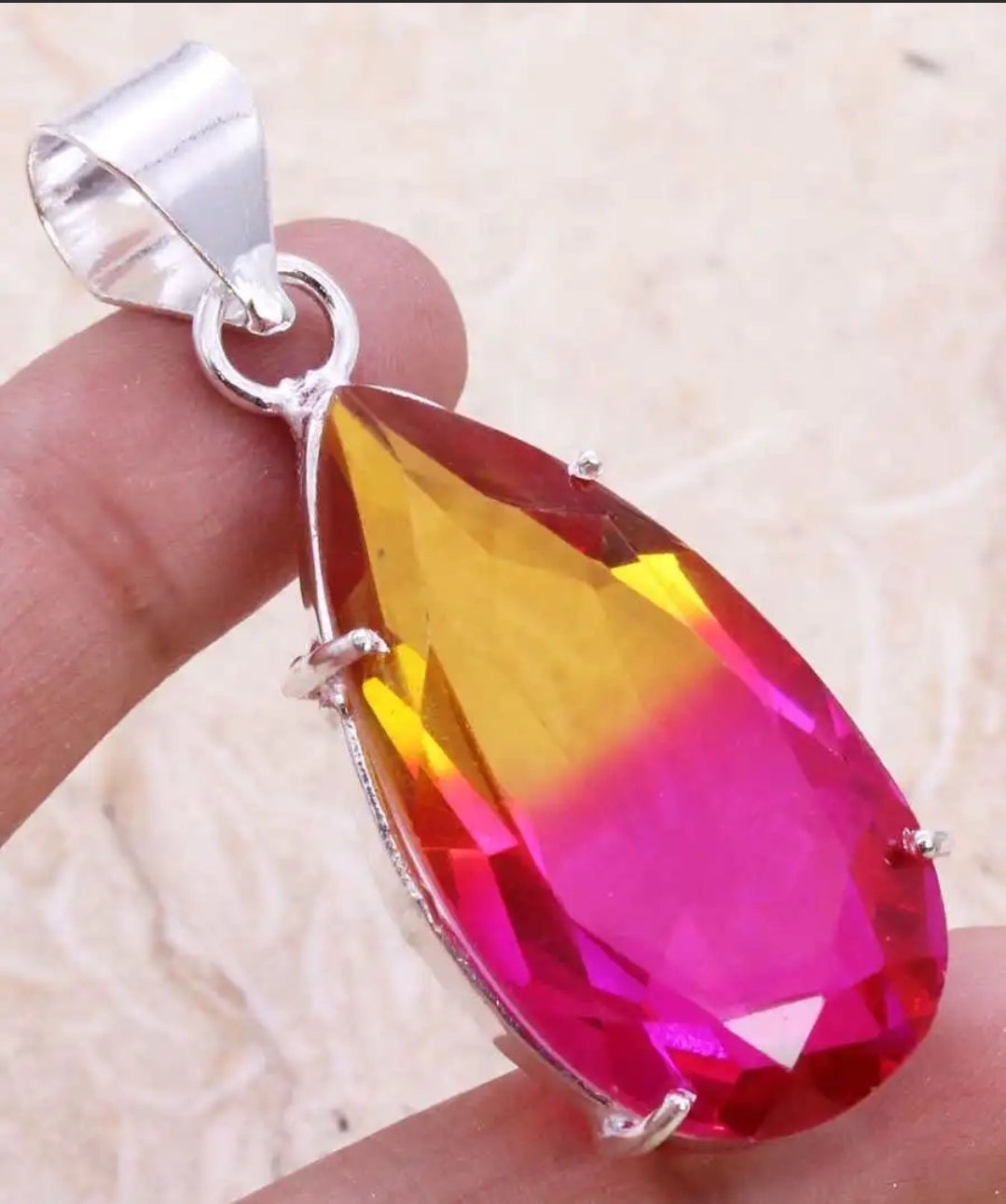 Gold and Pink Bi-Color Tourmaline 2" Pendant on Chain and Gift-Boxed