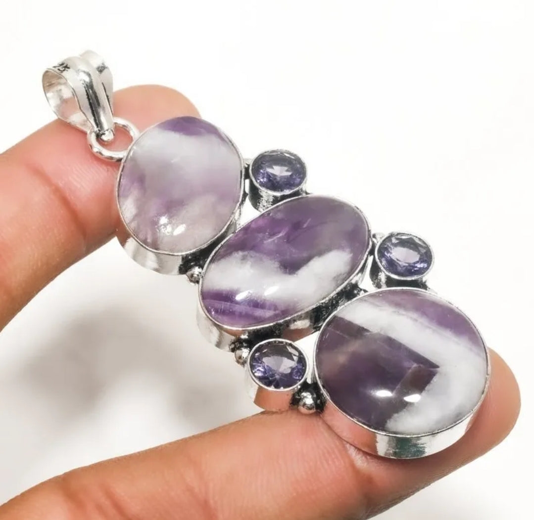 Chevron Amethyst 2" Pendant on cord and Gift-Boxed