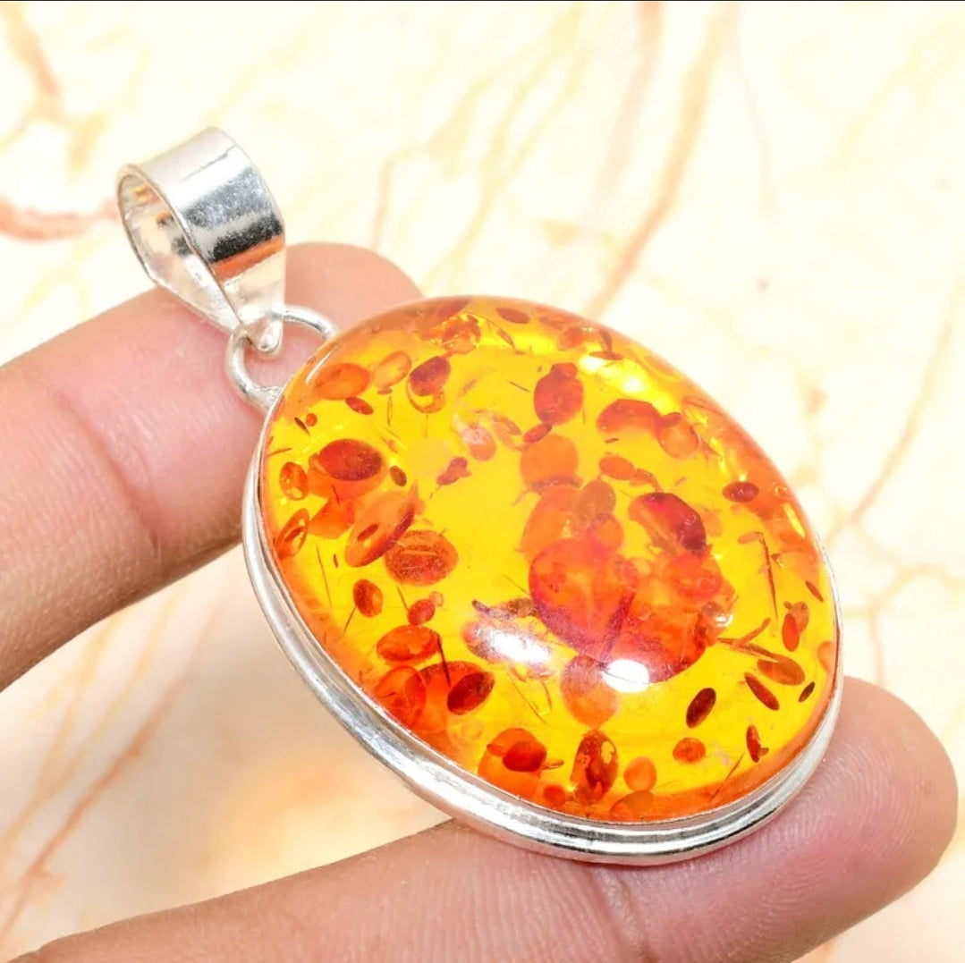Baltic Amber Gemstone 2" Pendant on Cord, Gift-Boxed