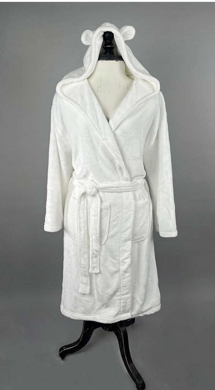 Charlie Bears White Hooded Plush Robe w/ Ears! Size XXL (fits sz 12-20 - up to 55 inch chest)