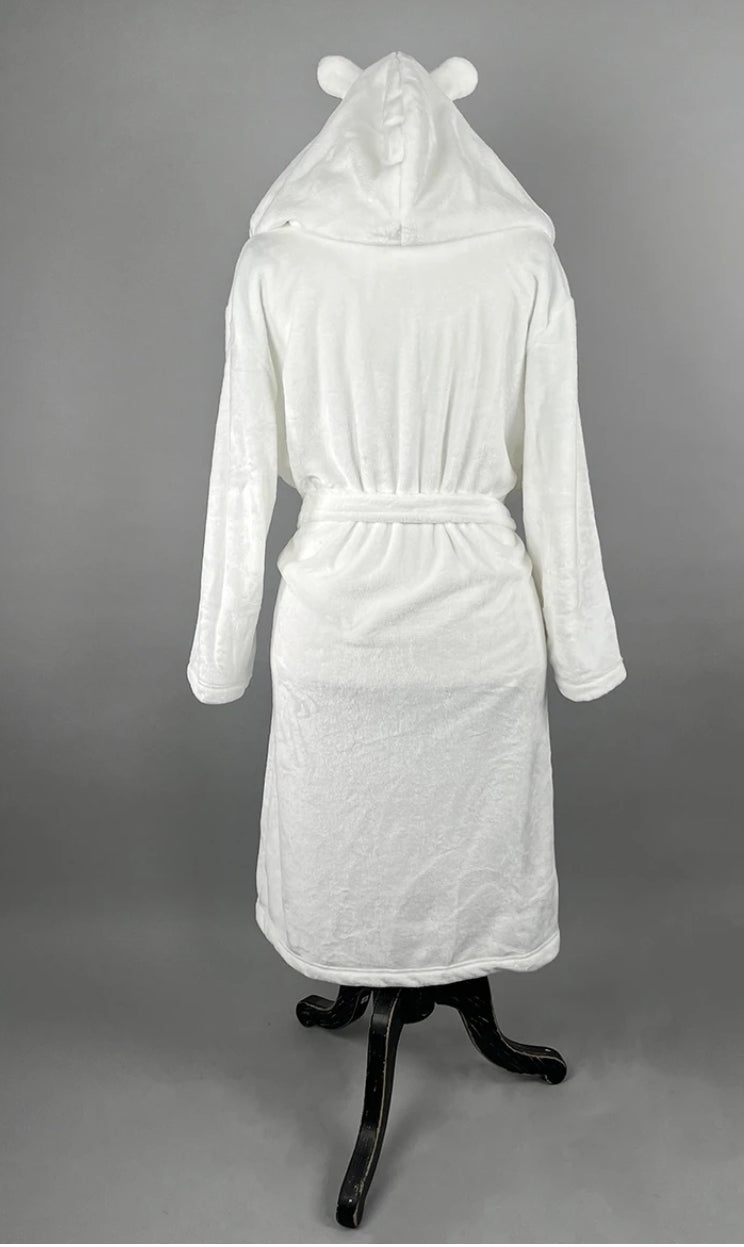 Charlie Bears White Hooded Plush Robe w/ Ears! Size XXL (fits sz 12-20 - up to 55 inch chest)