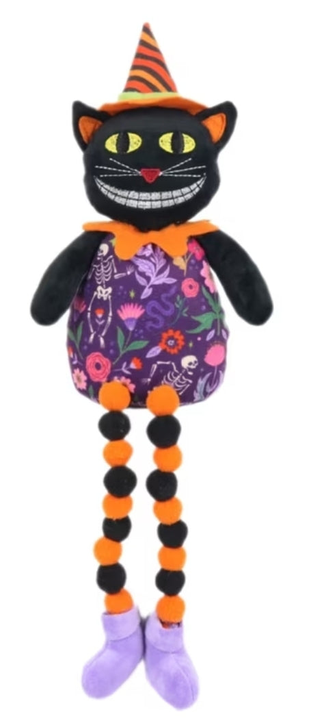 Halloween 17.5" Black Cat Plush w/Dangling Legs
