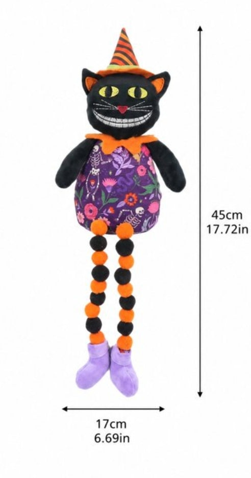 Halloween 17.5" Black Cat Plush w/Dangling Legs