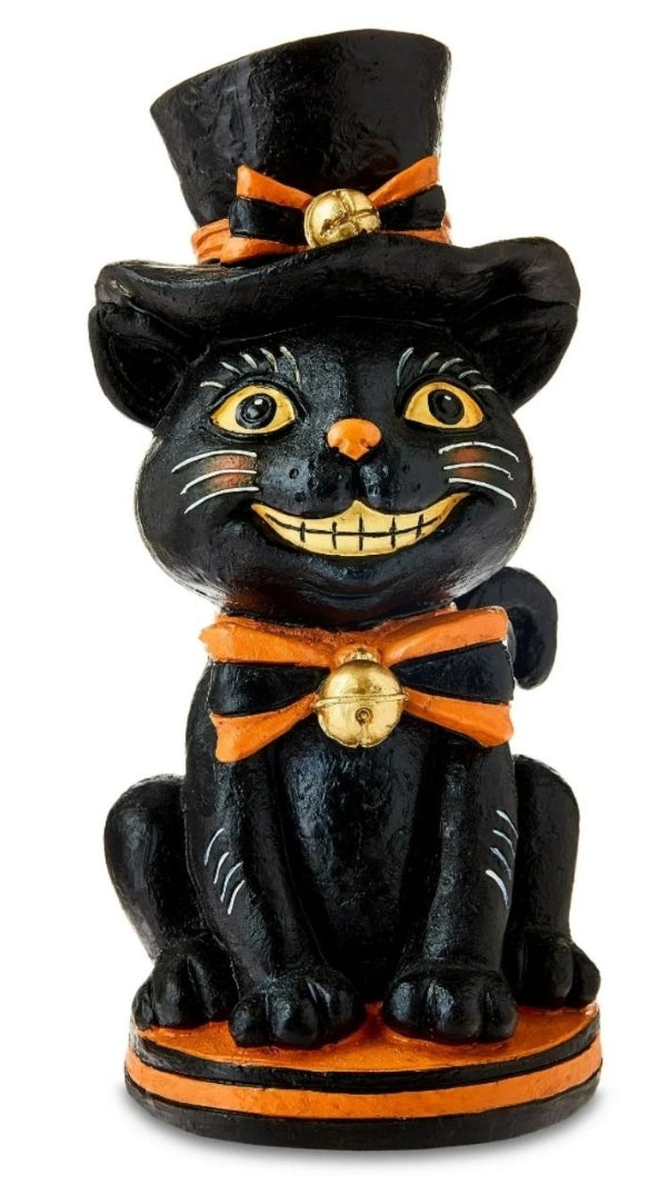Vintage-Style - 10"  Black Halloween Cat Resin Figurine