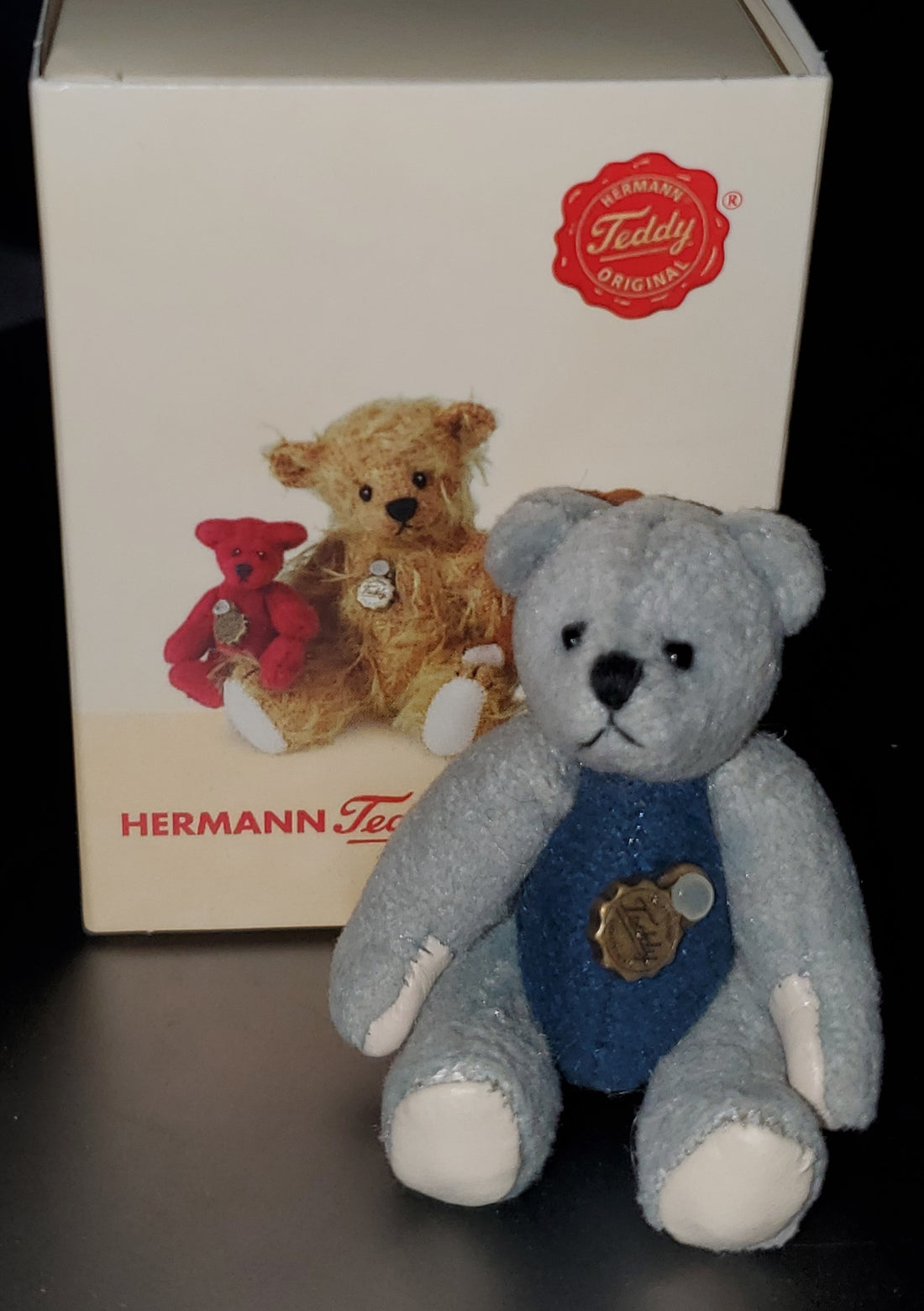 Grey and Blue Miniature 2.2" Teddy Bear by Hermann of Germany