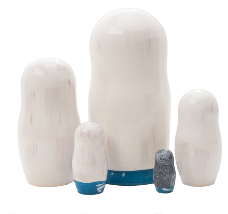 Polar Bear 5 Piece Russian Nesting Doll - 6"  - Artist Made